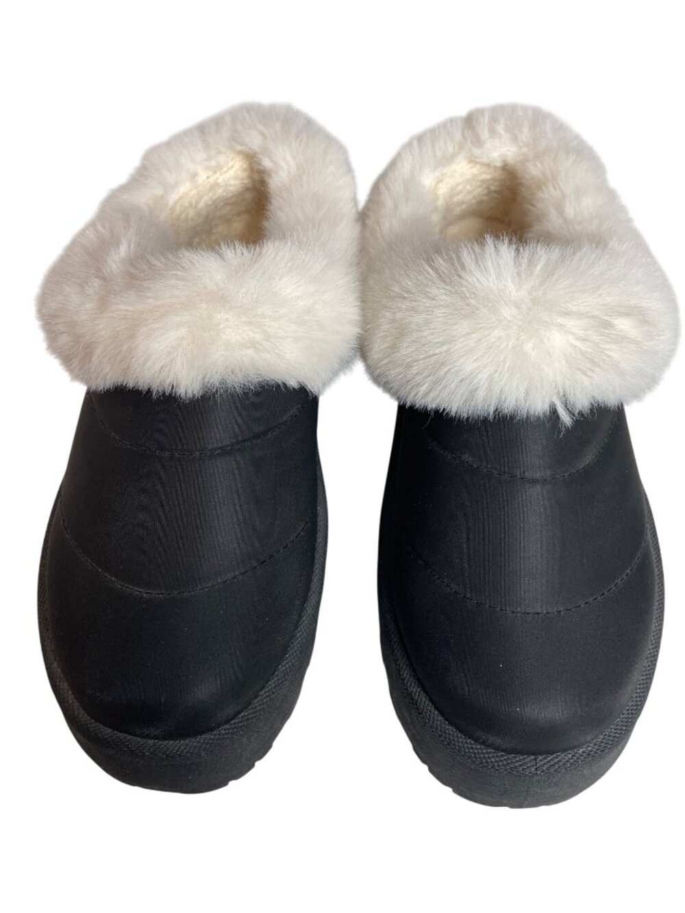 Steve Madden Womens Faux Fur-Lined Black Platform Mule Slippers